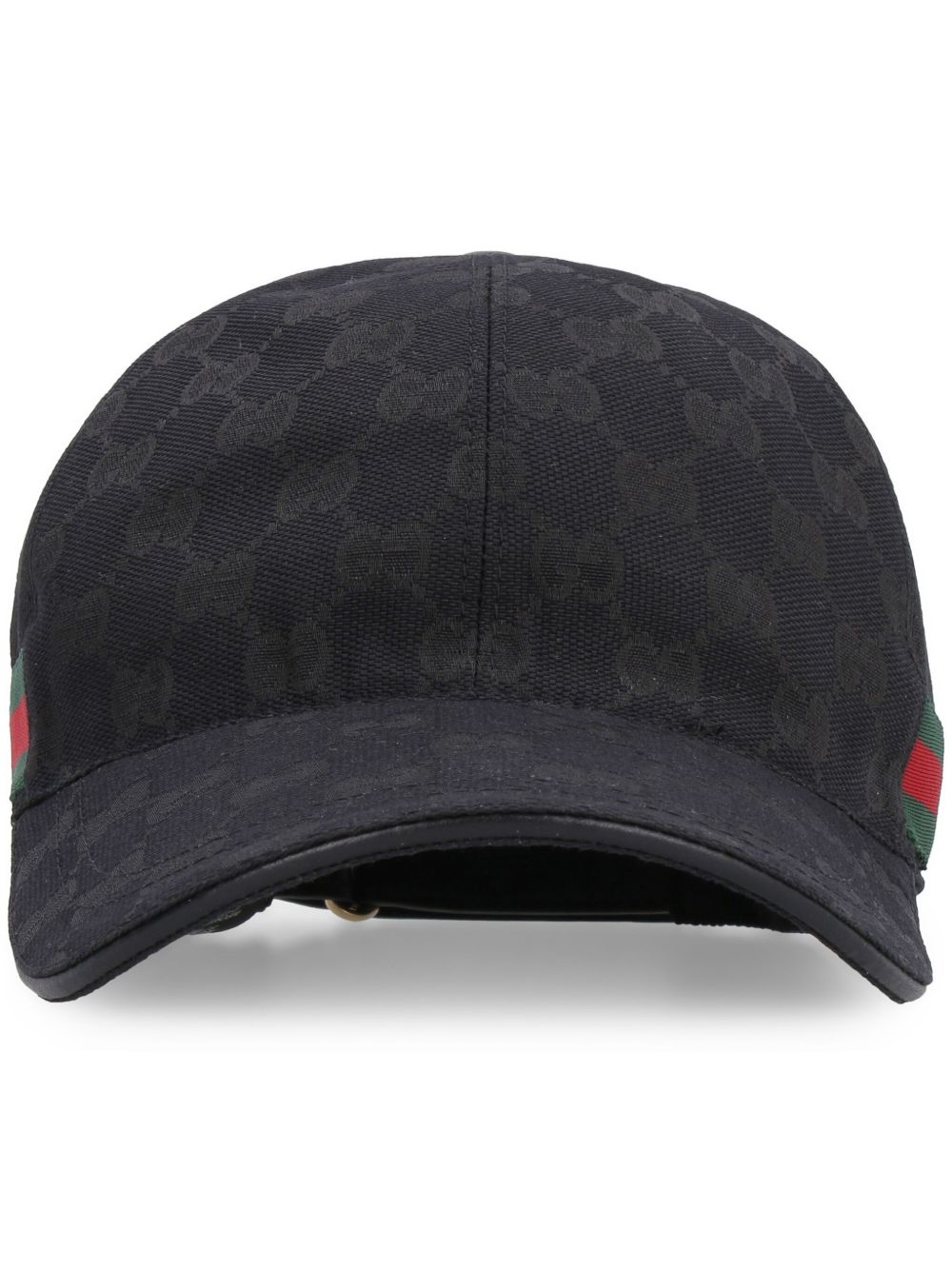 Gucci GG Supreme 织带条纹棒球帽 - 黑色