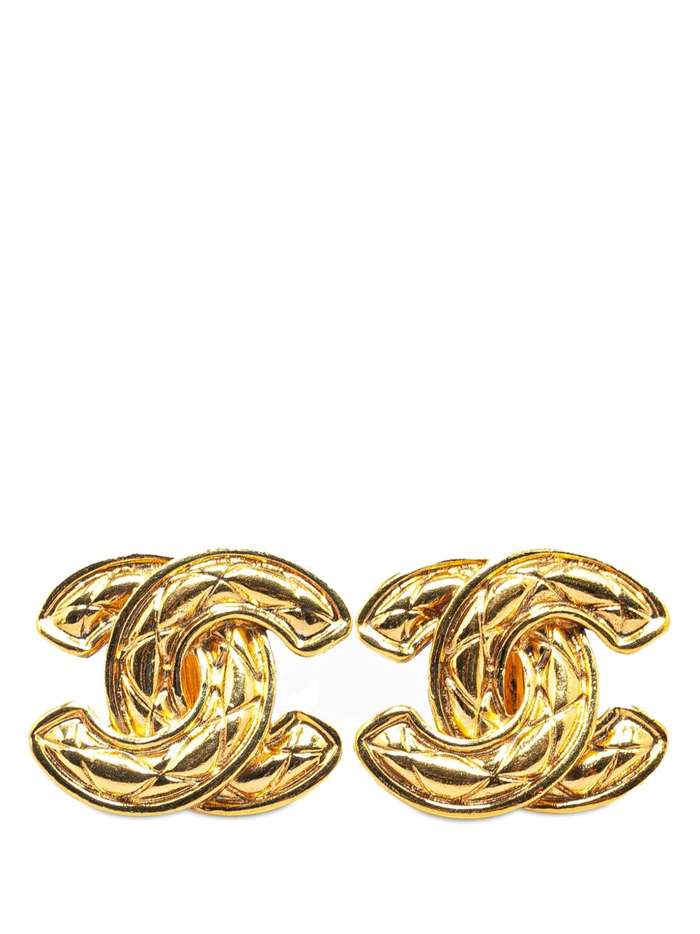 CHANEL Pre-Owned Gold Plated CC Quilted Clip On 装饰耳环（1970-1980年典藏款） - 金色