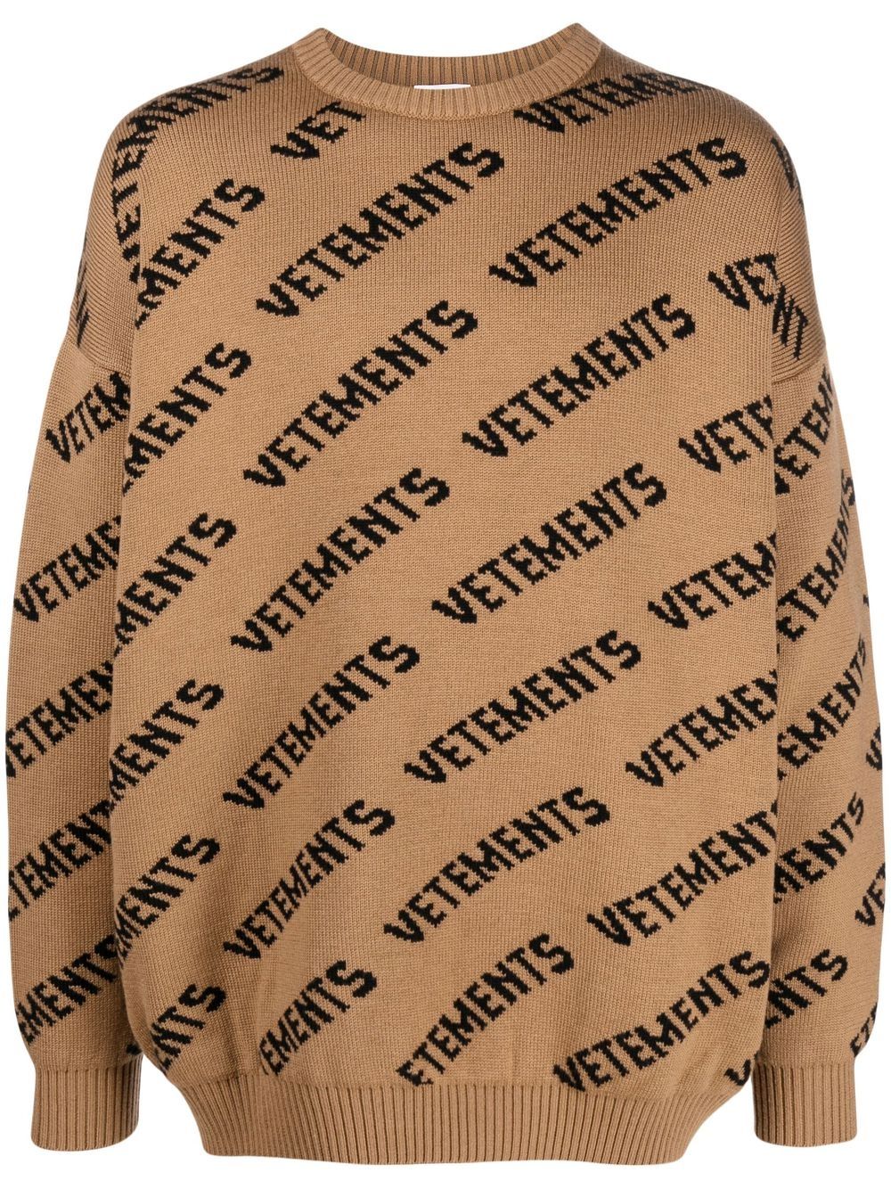 VETEMENTS 嵌花针织logo印花毛衣 - 褐色