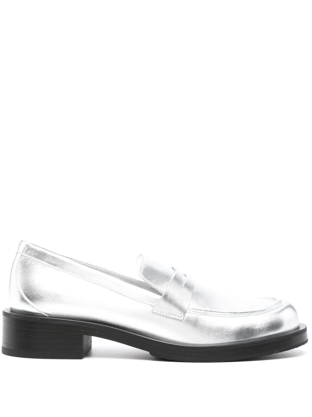 Stuart Weitzman Palmer 皮质低跟乐福鞋 - 银色