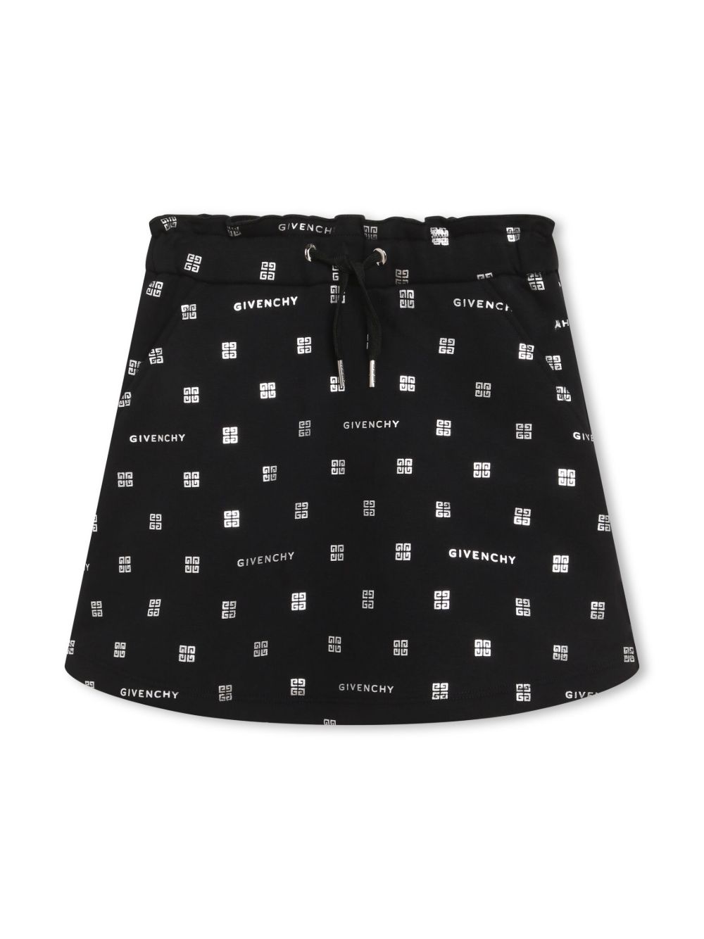 Givenchy Kids logo印花平纹针织抓绒A字半身裙 - 黑色