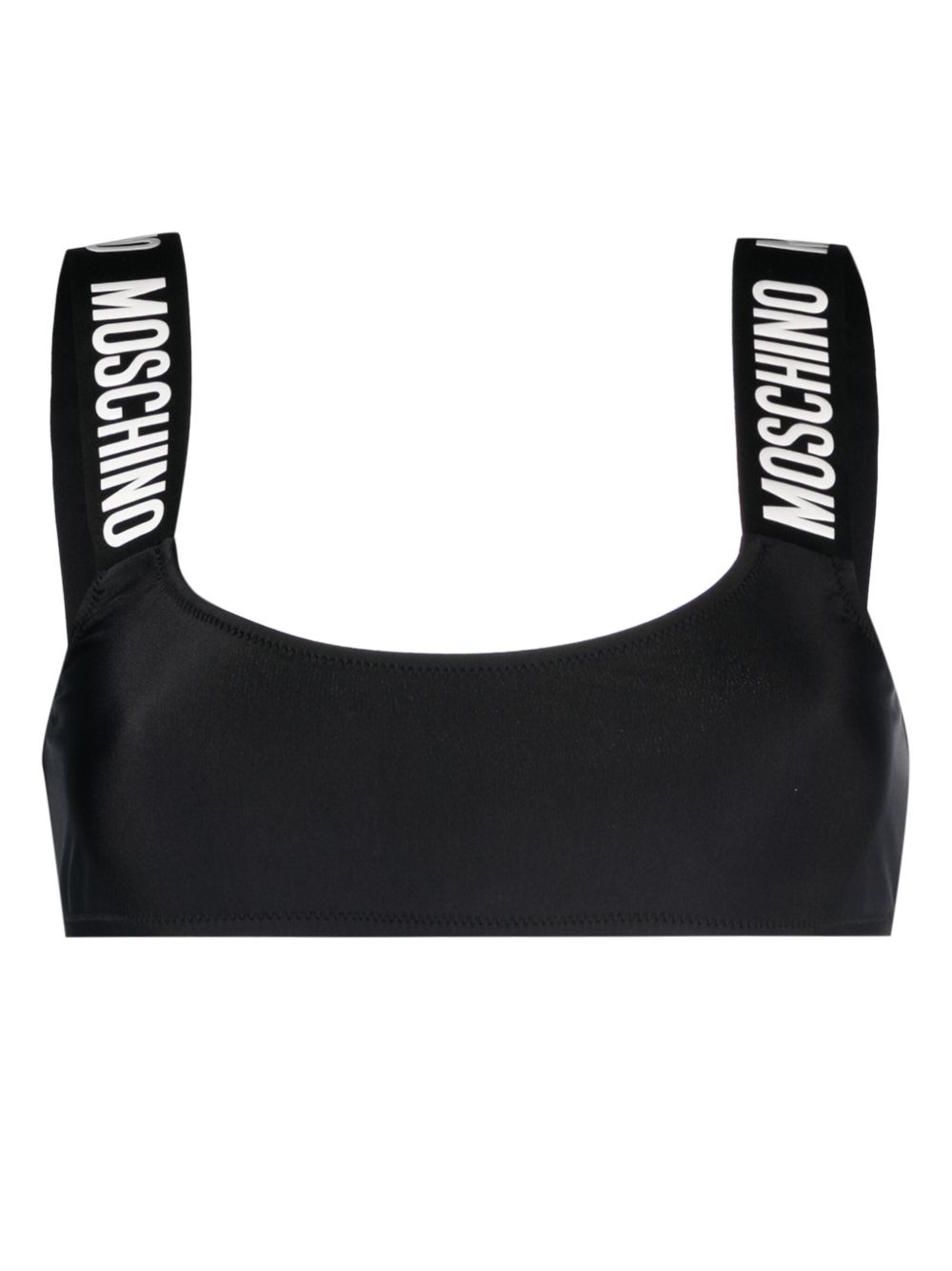 Moschino logo织带大圆领比基尼上装 - 黑色