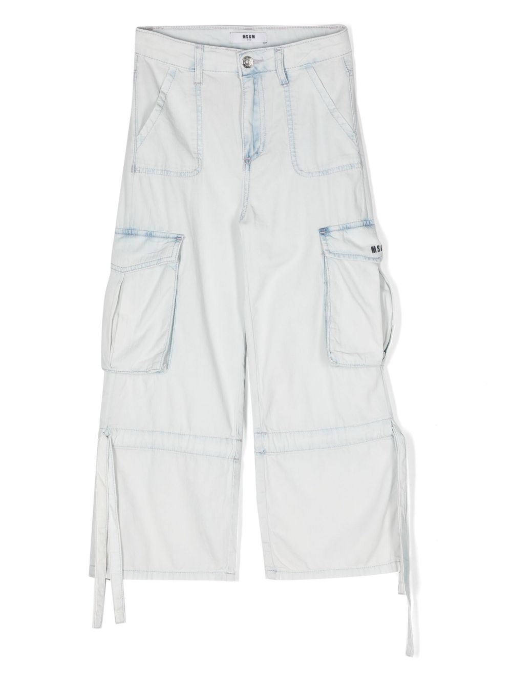 MSGM Kids logo刺绣钱布雷布牛仔裤 - 蓝色