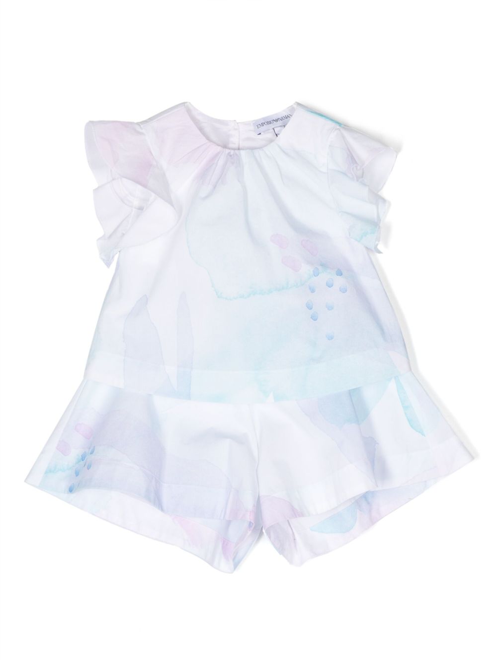 Emporio Armani Kids 水彩效果棉短裤 - 蓝色