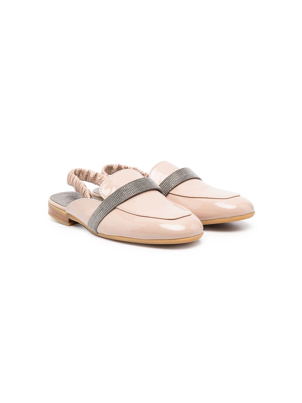 Brunello Cucinelli Kids 缀饰裹踝平底鞋 - 粉色