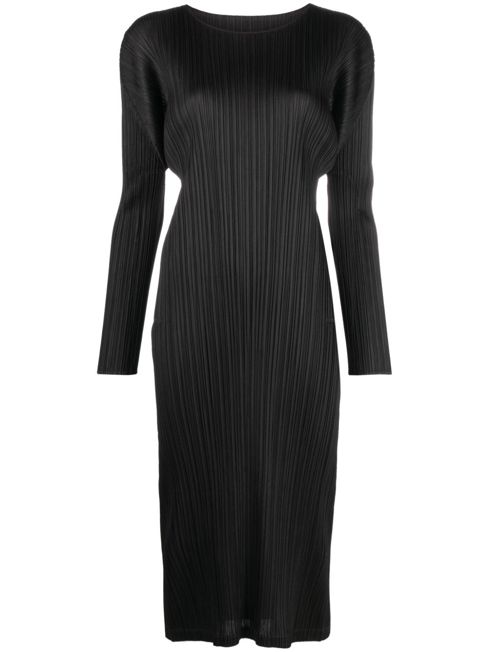 Pleats Please Issey Miyake 细褶中长连衣裙 - 黑色
