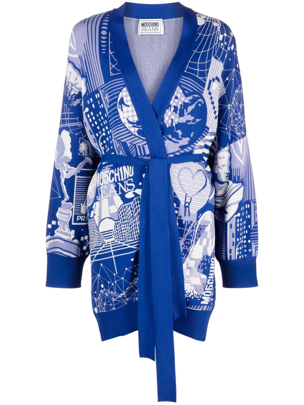 Moschino 图案印花裹身式开衫 - 蓝色