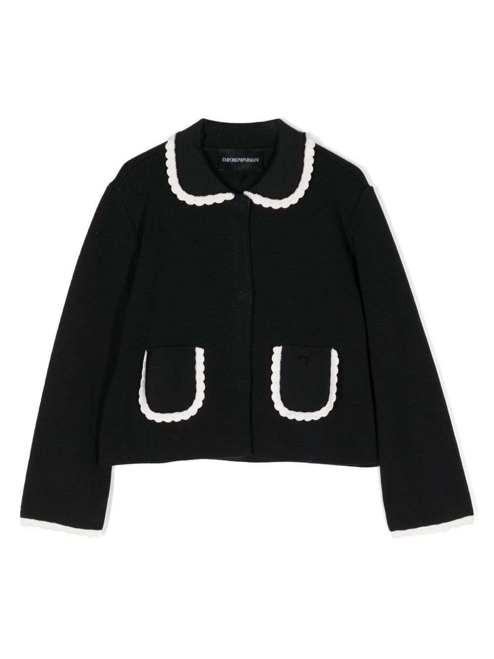 Emporio Armani Kids 蕾丝滚边棉开衫 - 黑色