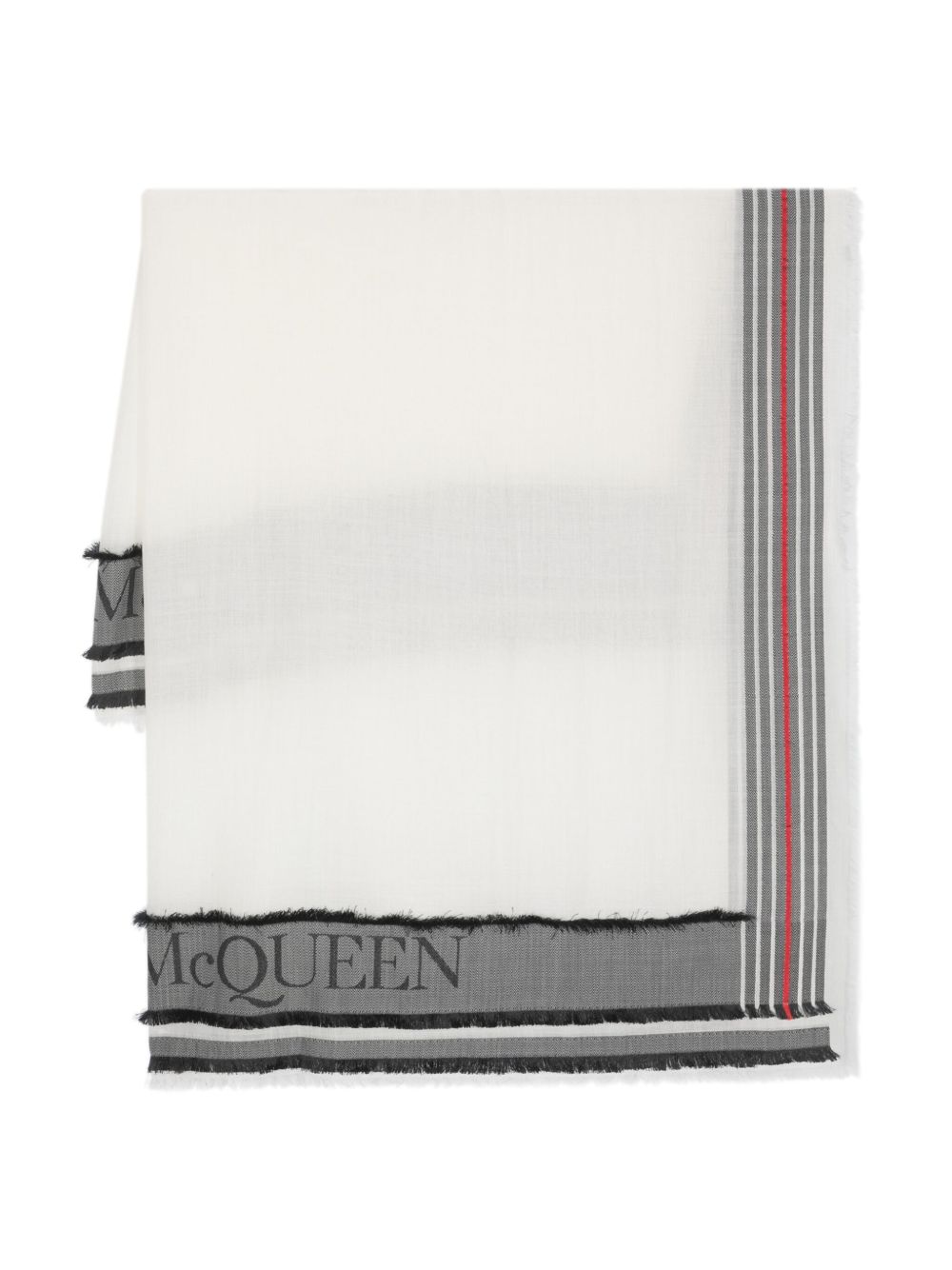 Alexander McQueen logo嵌花磨损边羊毛混纺围巾 - 白色