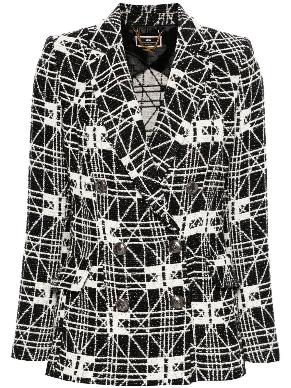 Elisabetta Franchi logo印花粗花呢西装夹克 - 黑色