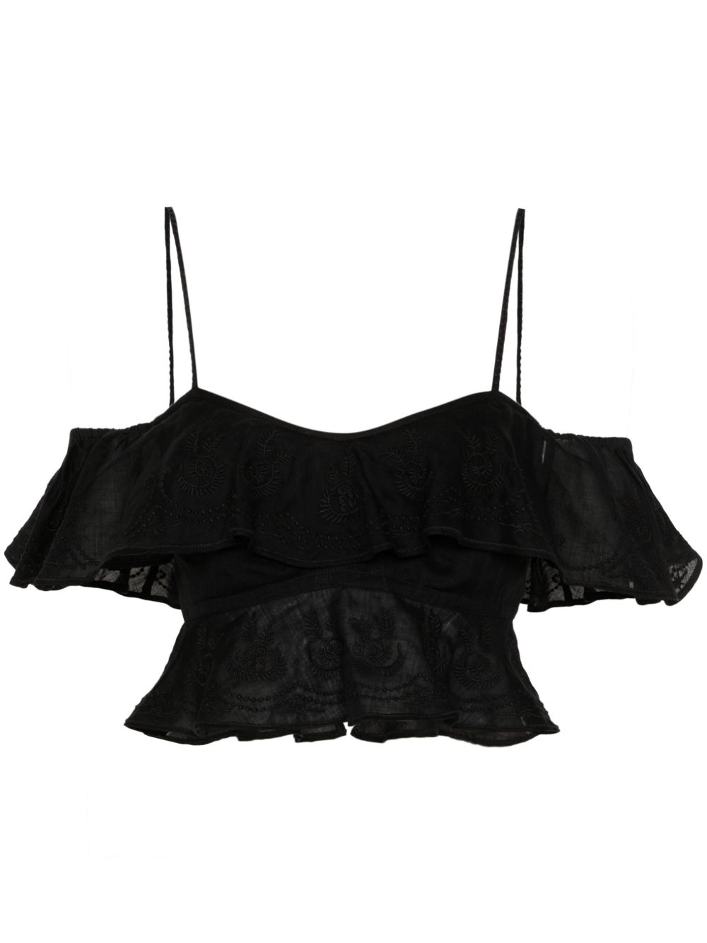 ISABEL MARANT Eliani 刺绣荷叶边上衣 - 黑色