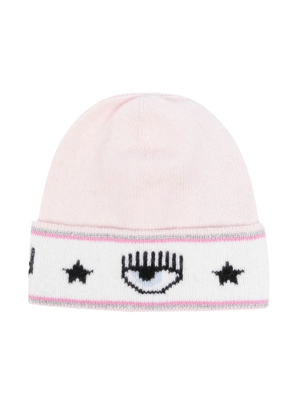 Chiara Ferragni Kids Eyelike 图案针织套头帽 - 粉色