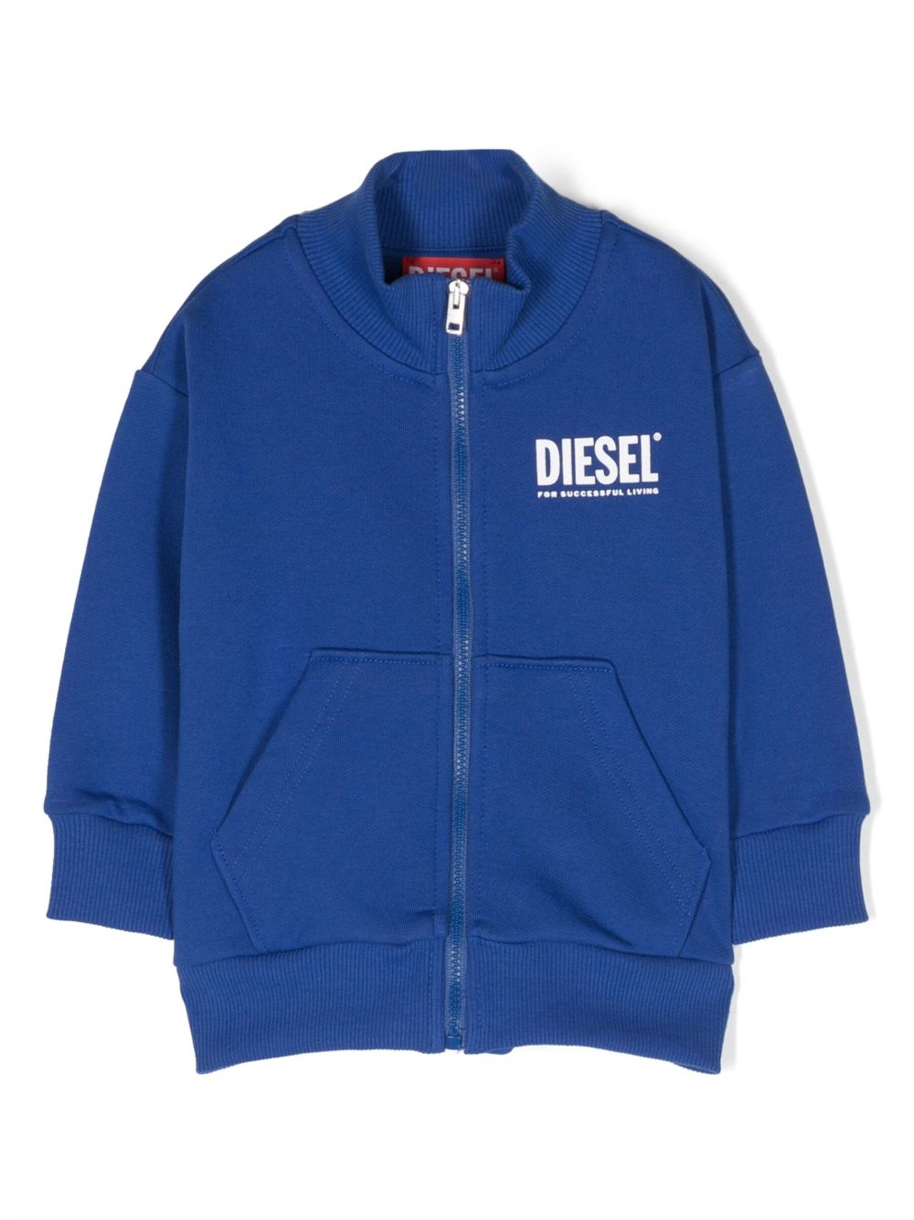 Diesel Kids logo印花拉链棉卫衣 - 蓝色