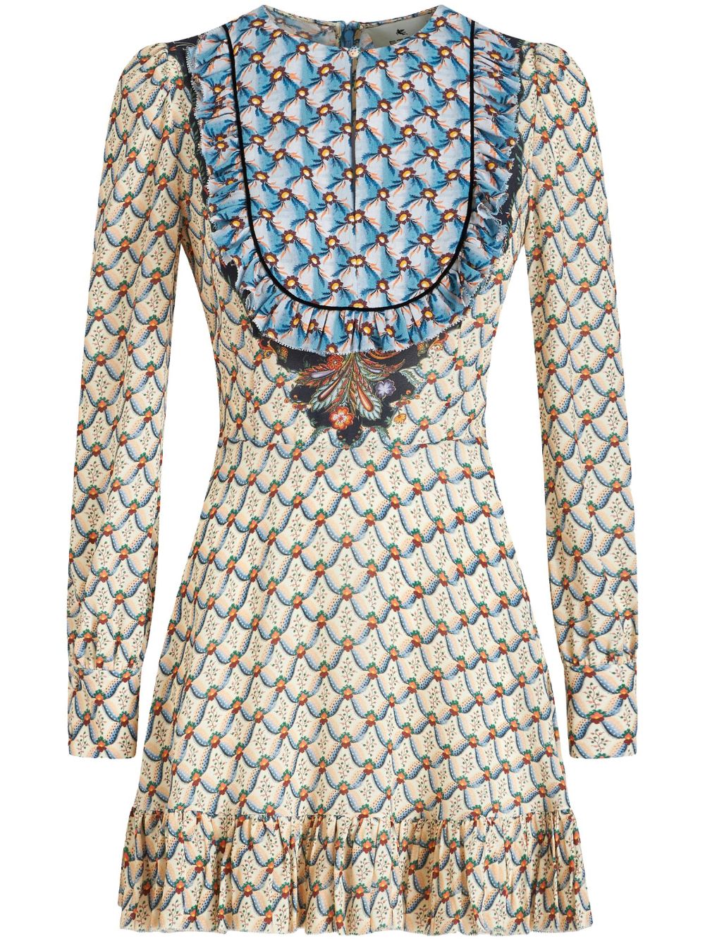 ETRO 图案印花荷叶边细节连衣裙 - 中性色