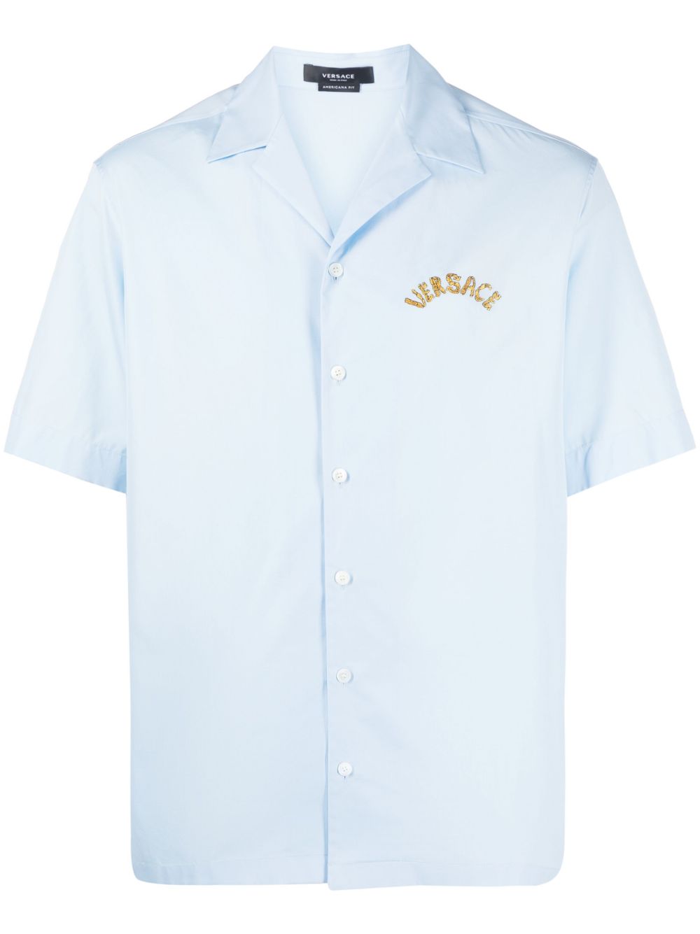 Versace logo刺绣棉衬衫 - 蓝色
