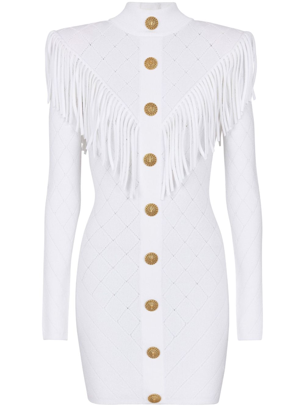 Balmain 流苏边针织迷你连衣裙 - 白色
