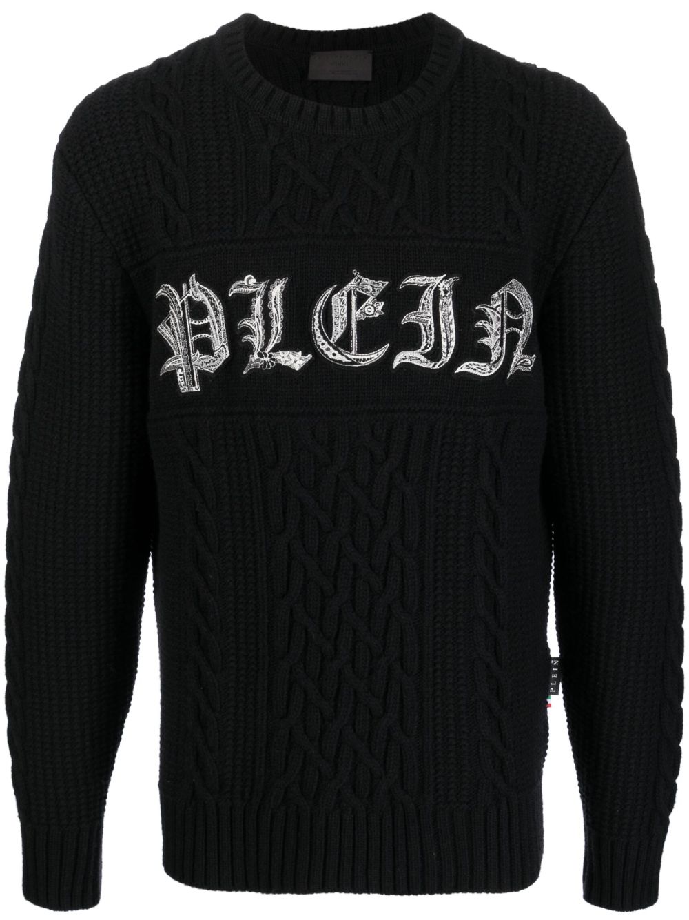 Philipp Plein logo印花羊毛毛衣 - 黑色