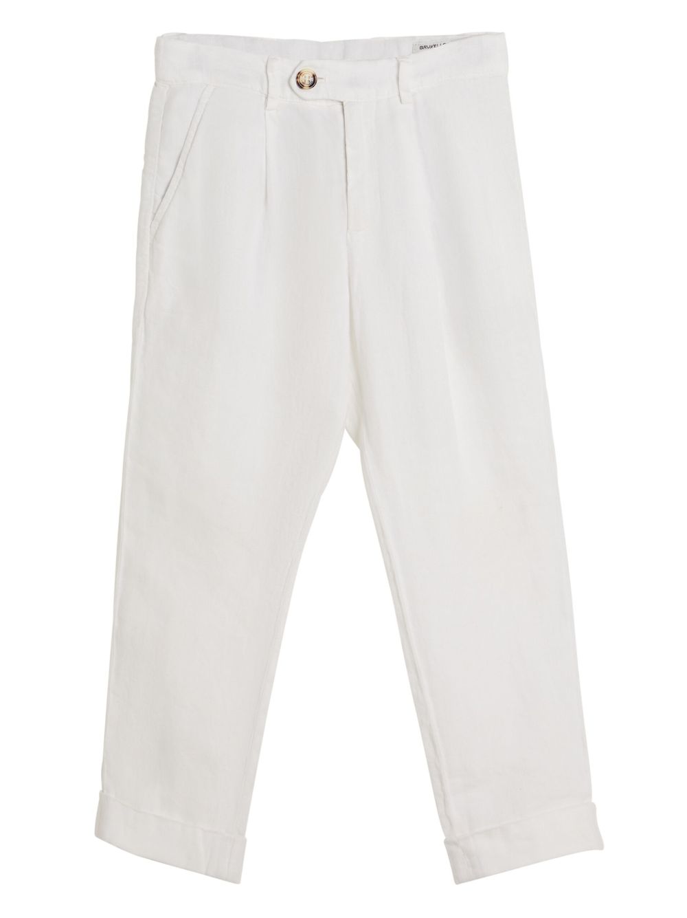 Brunello Cucinelli Kids 亚麻直筒裤 - 白色