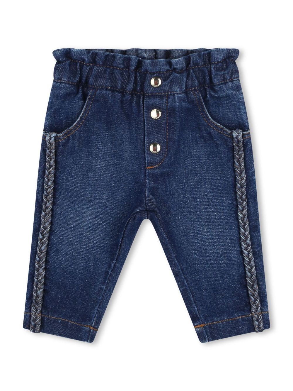 Chloé Kids logo刺绣编织牛仔裤 - 蓝色