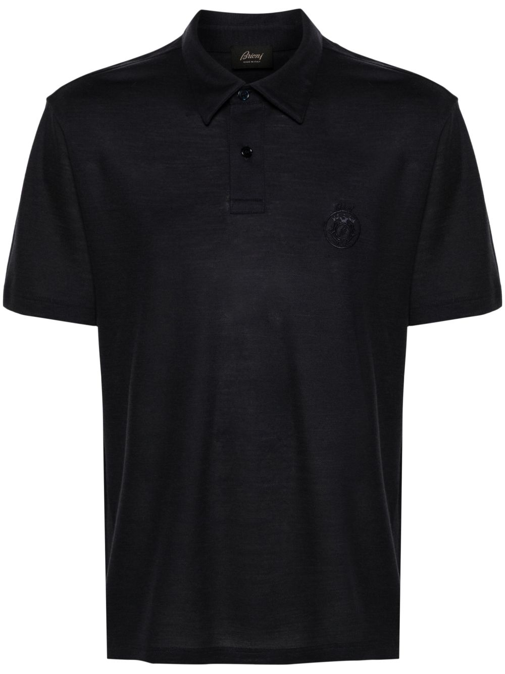 Brioni logo刺绣羊毛polo衫 - 蓝色