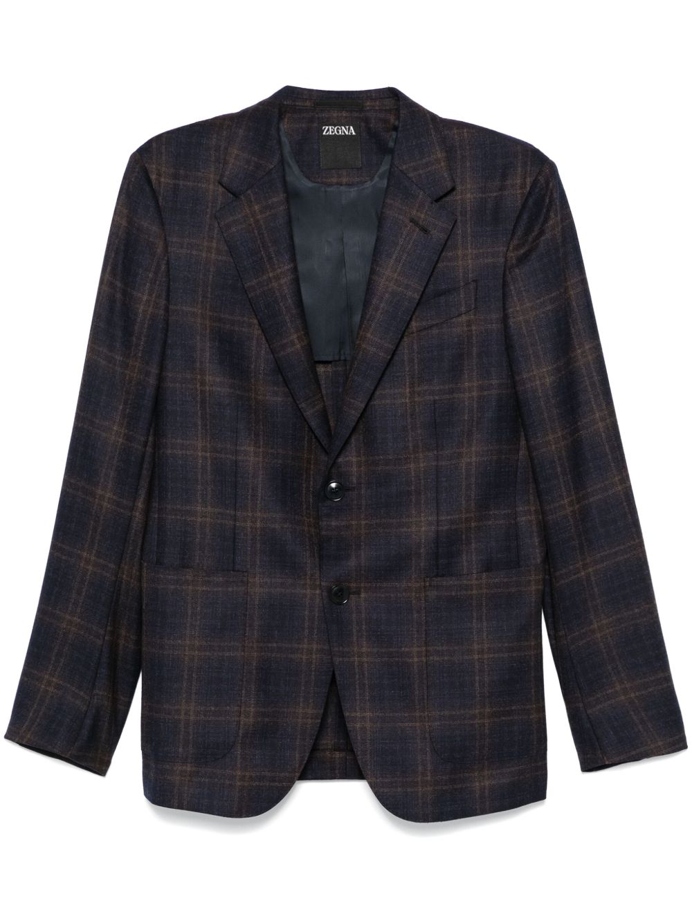 Zegna 格纹西装夹克 - 蓝色