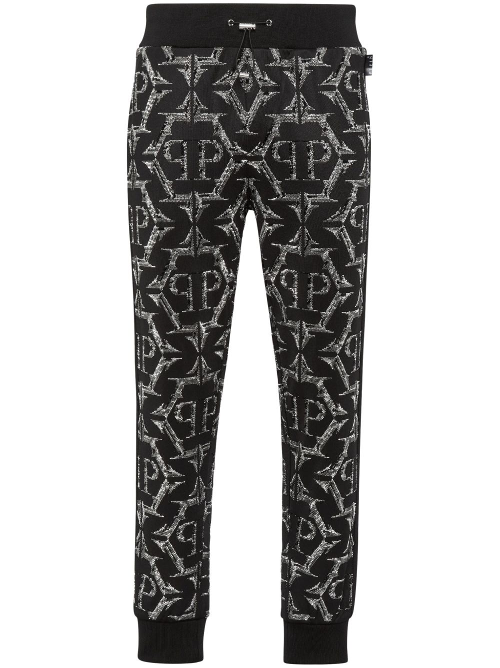 Philipp Plein logo印花棉运动裤 - 黑色