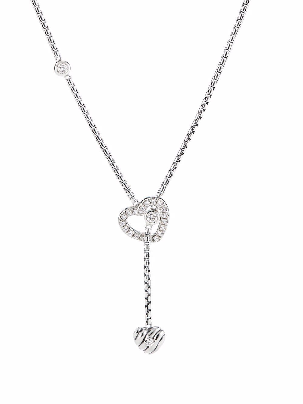 David Yurman 纯银 Cable Collectibles Heart Y 钻石项链 - 银色