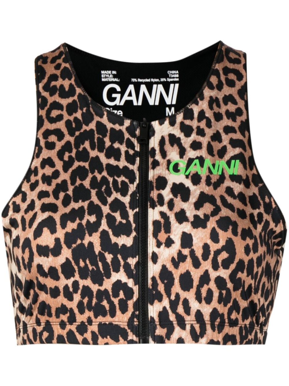 GANNI 豹纹拉链短款上衣 - 褐色