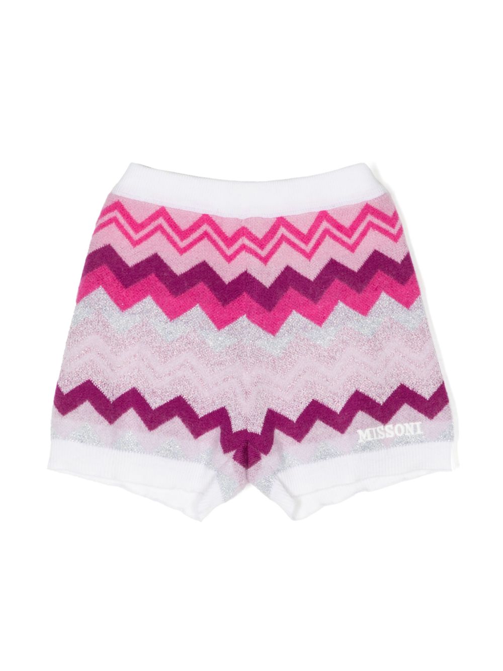 Missoni Kids Z字形图案梭织穿套式短裤 - 粉色
