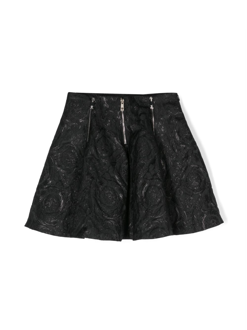 Versace Kids 巴洛克泡泡纱迷你半身裙 - 黑色