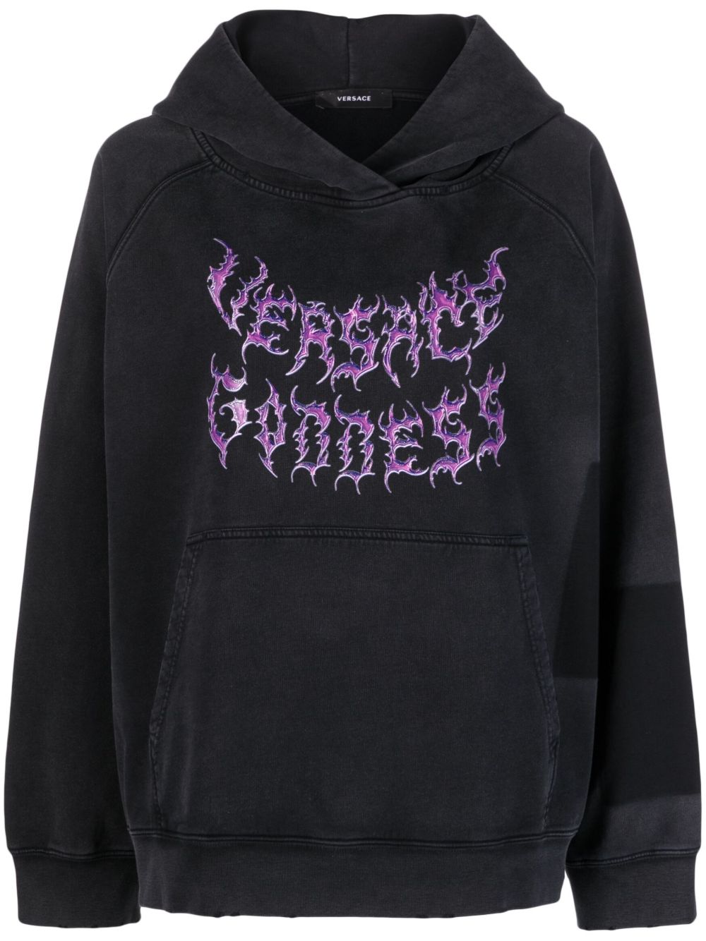 Versace logo印花棉连帽衫 - 黑色