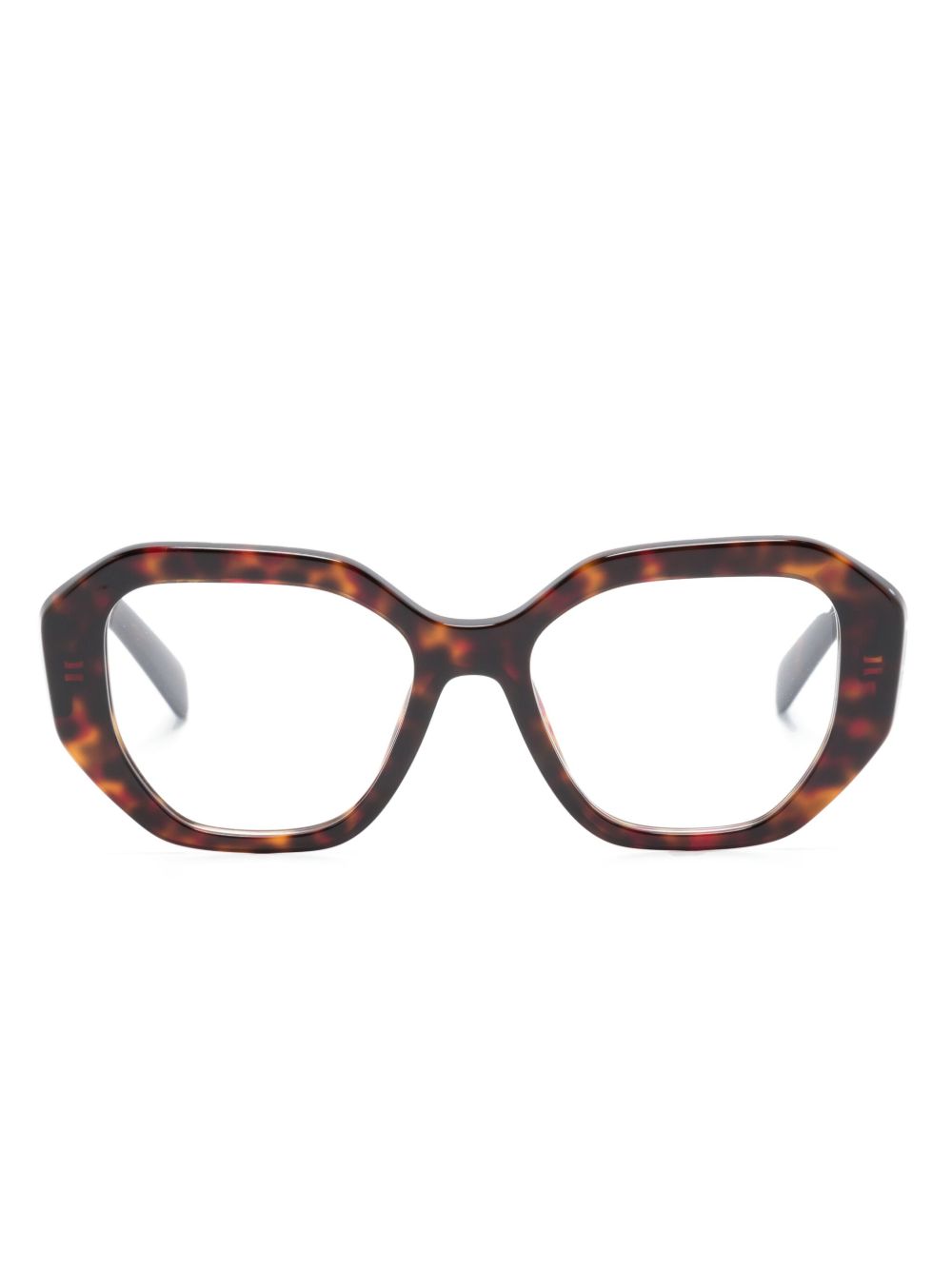 Prada Eyewear 玳瑁纹几何形框眼镜 - 褐色