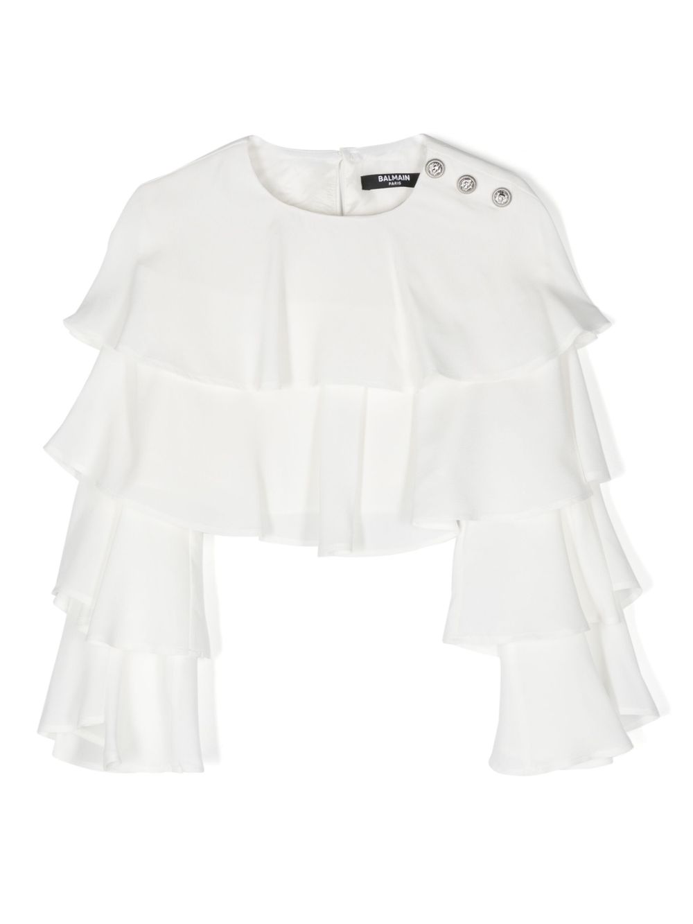 Balmain Kids 荷叶边短款罩衫 - 白色