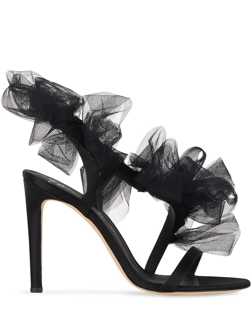 Giuseppe Zanotti Nausica 薄纱带缎面凉鞋 - 黑色