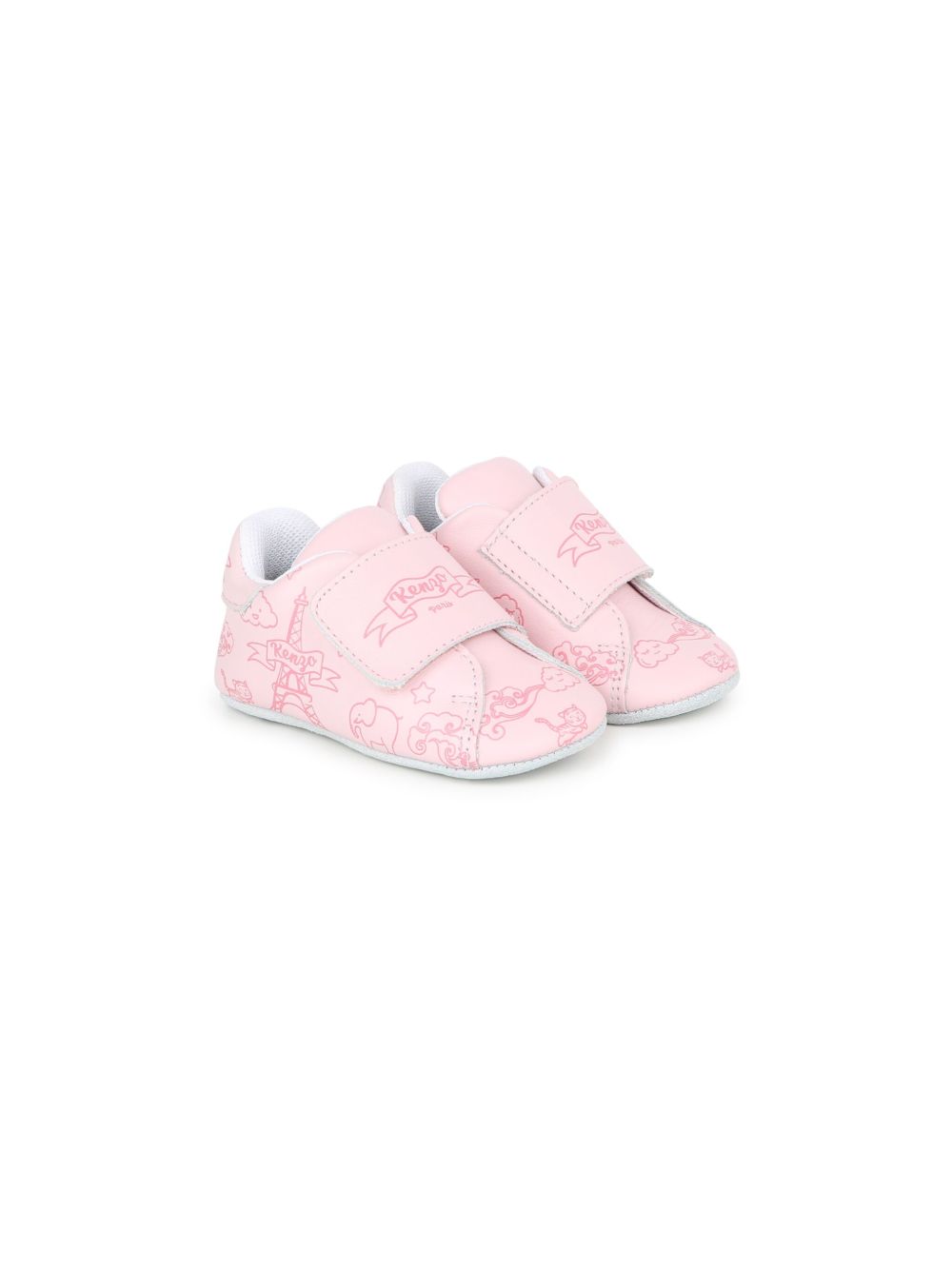 Kenzo Kids 图案印花魔术贴拖鞋 - 粉色