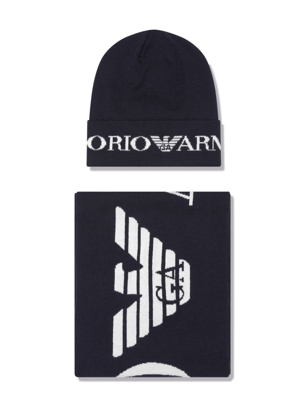 Emporio Armani Kids logo嵌花针织套头帽 - 黑色