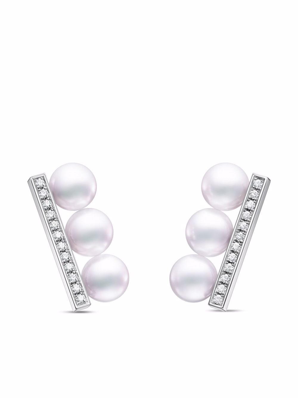 TASAKI 18K白金 Balance Neo 阿古屋珍珠钻石耳环 - 银色