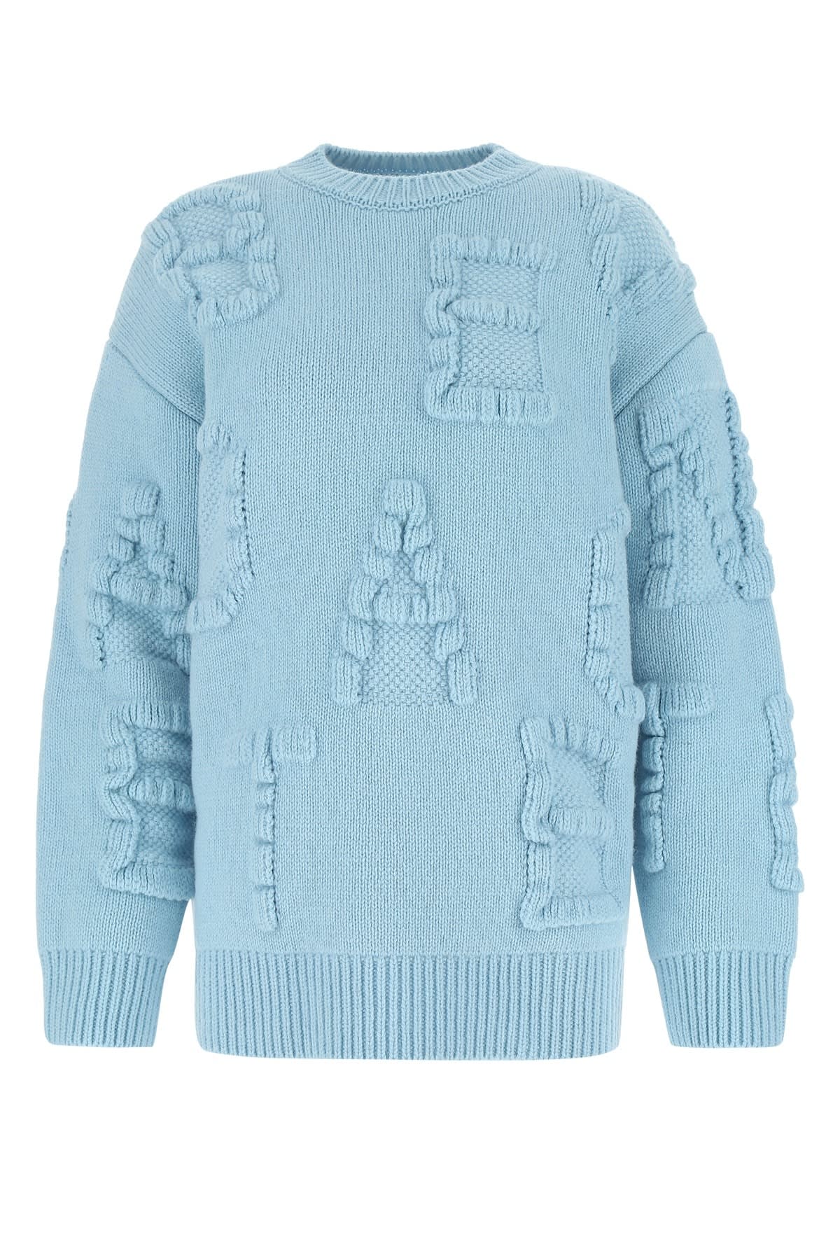 Bottega Veneta Light Blue Stretch Wool Blend Shetland Alphabet Oversize Sweater