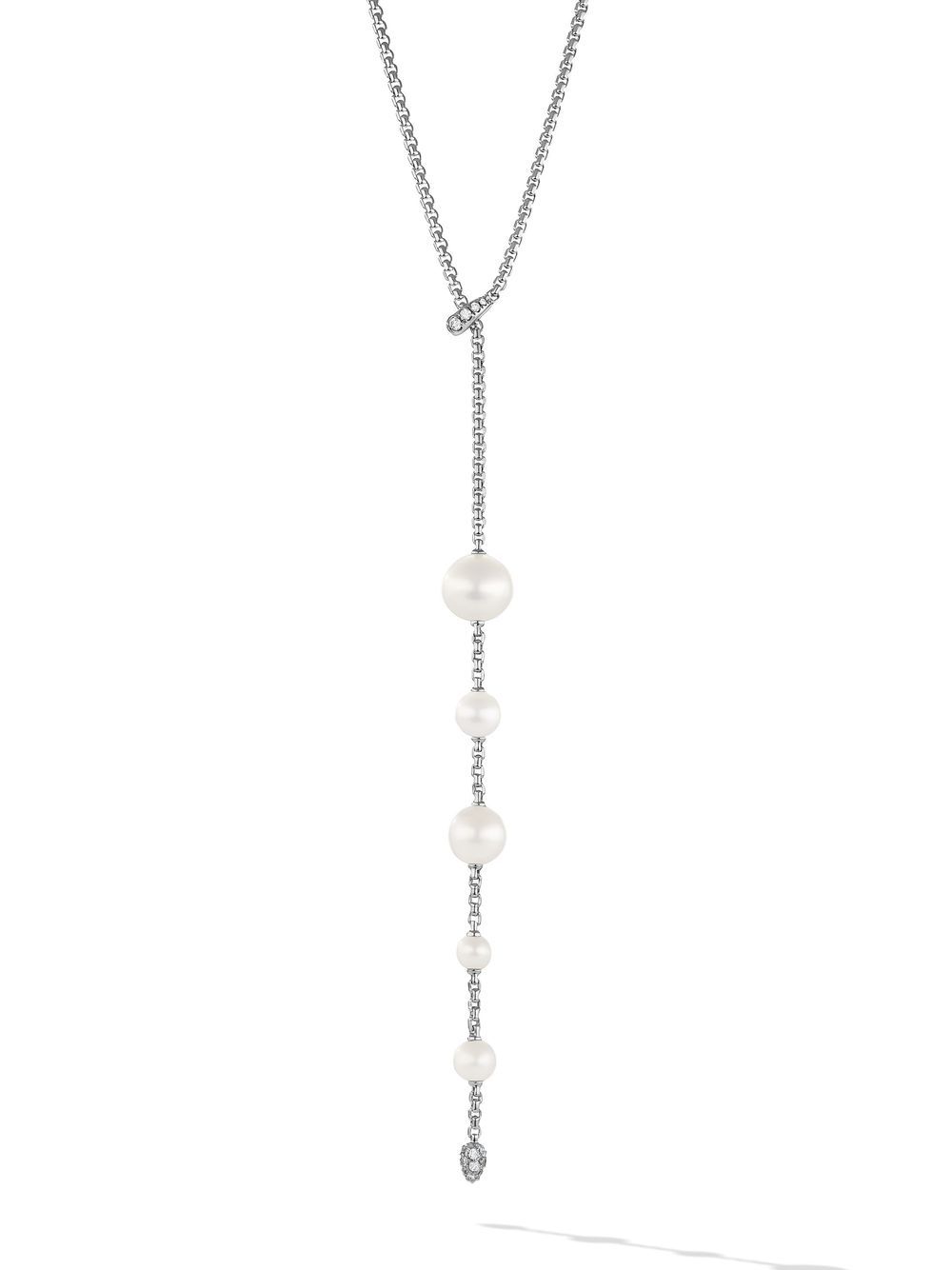 David Yurman 纯银 Y 珍珠钻石项链 - 银色