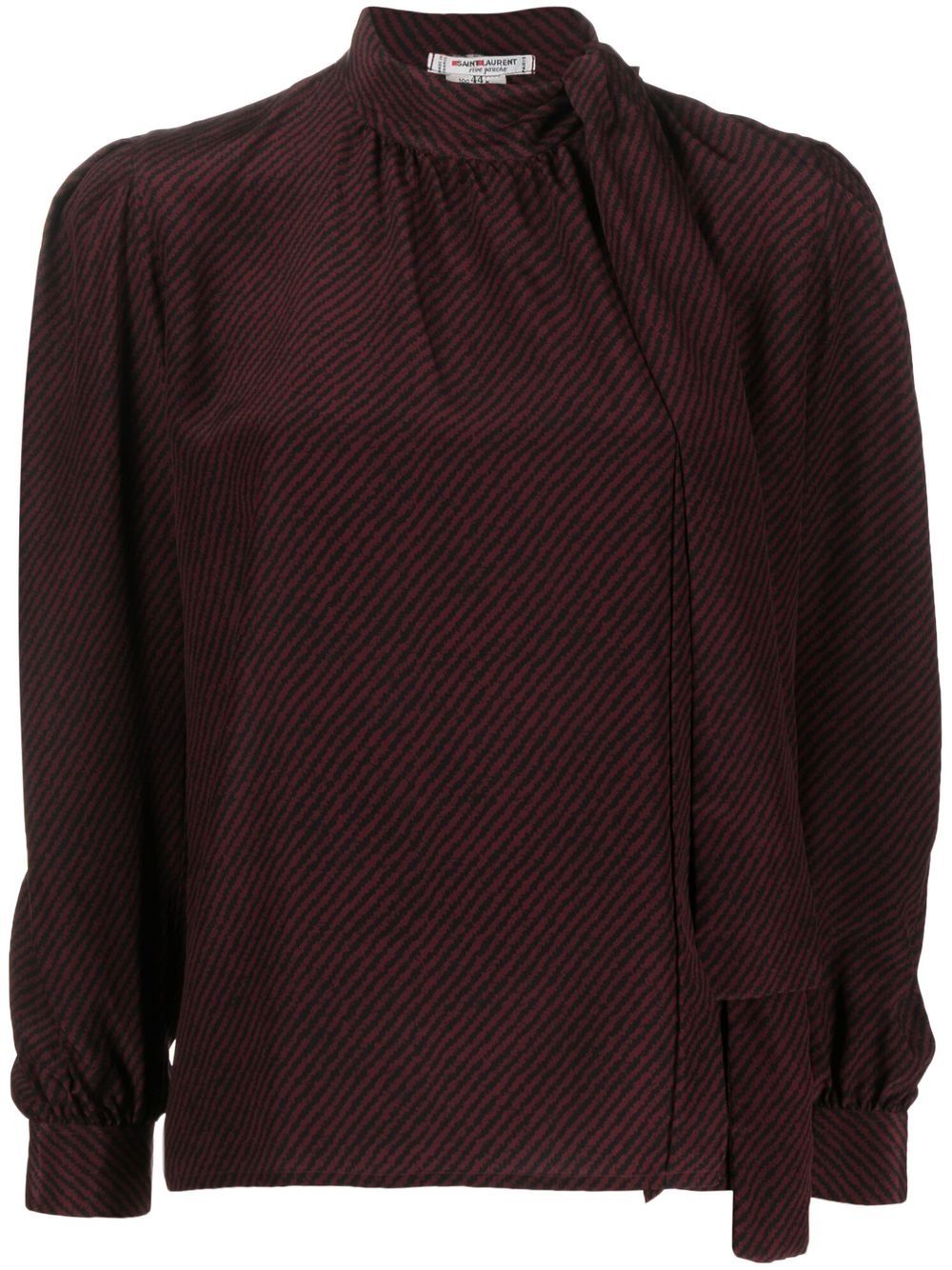 Saint Laurent Pre-Owned 斜条纹蝴蝶结罩衫（1970年代典藏款） - 黑色
