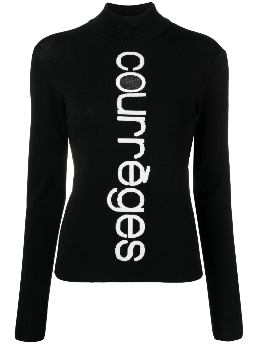 Courrèges logo嵌花镂空毛衣 - 黑色