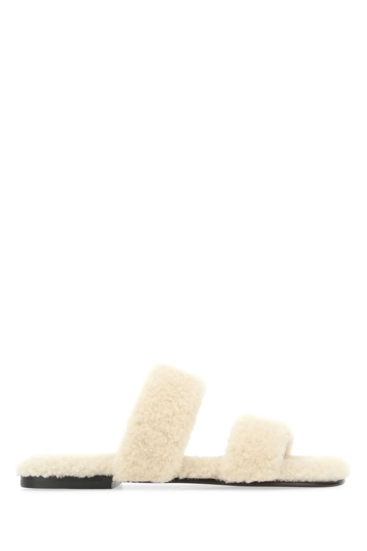 Saint Laurent 象牙白羊毛羊皮漂白拖鞋