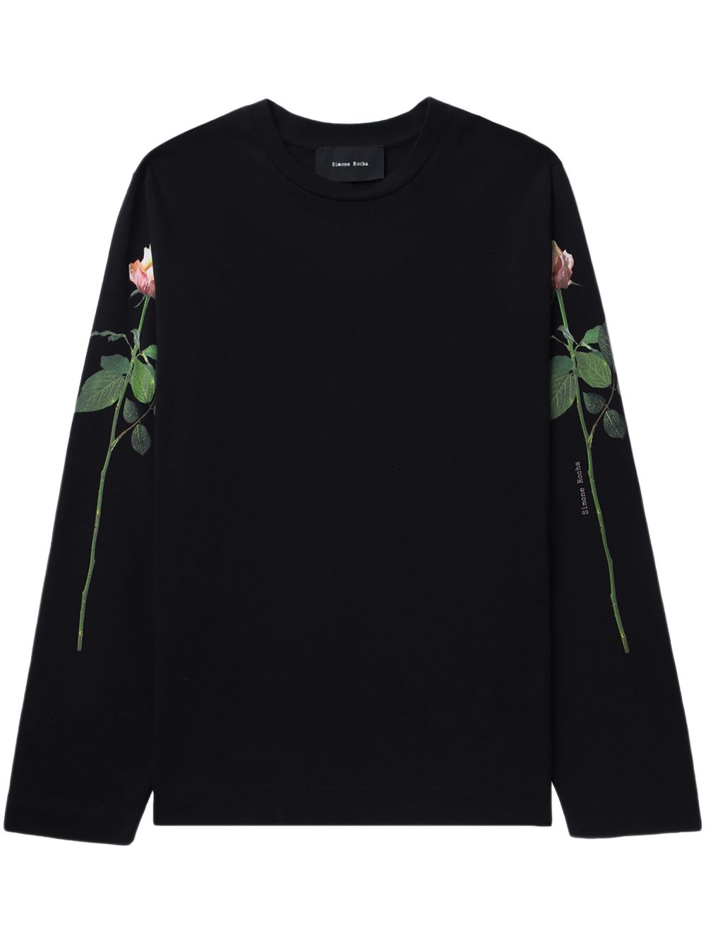 Simone Rocha 玫瑰印花棉T恤 - 黑色