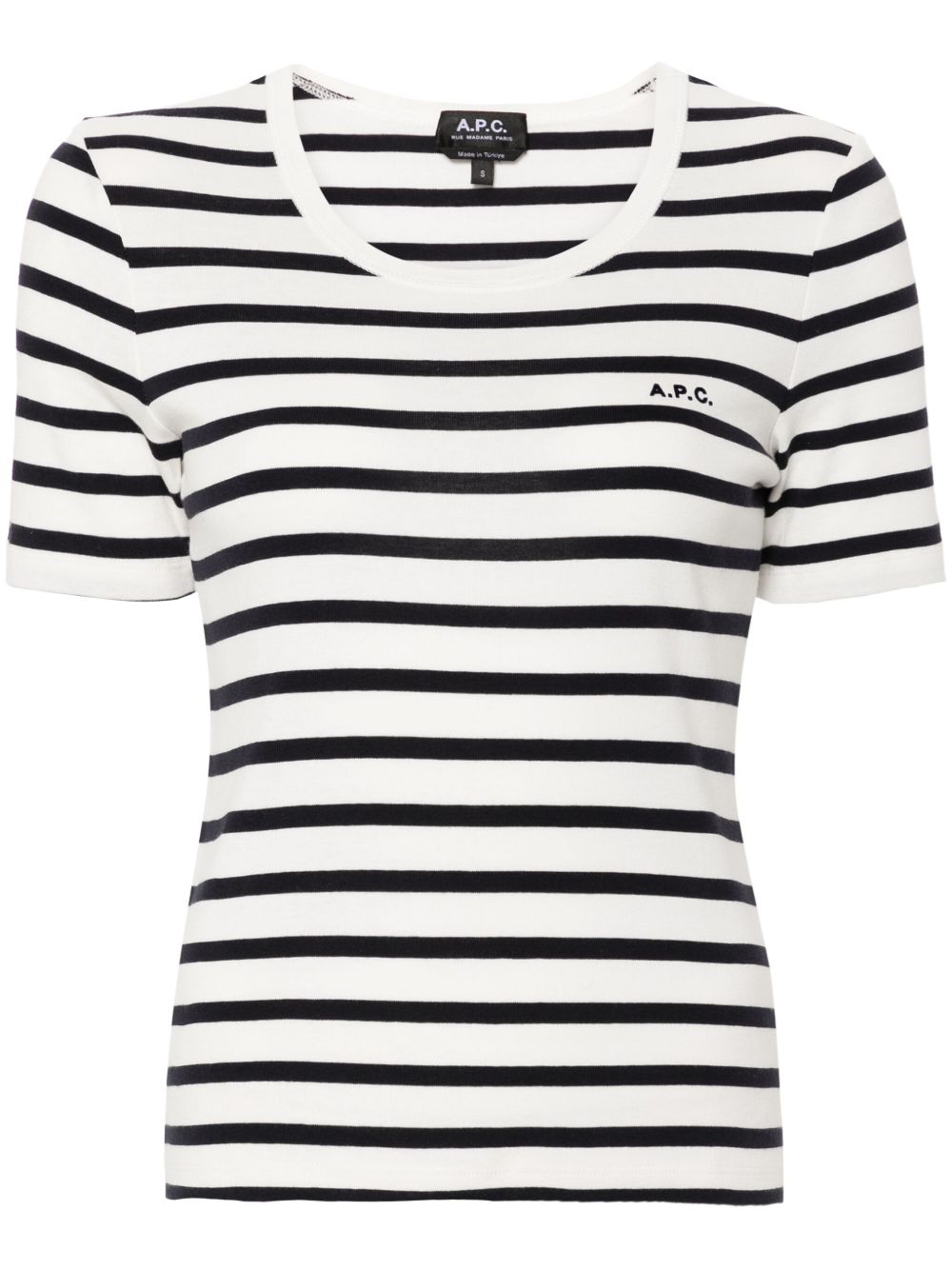 A.P.C. logo刺绣条纹T恤 - 白色