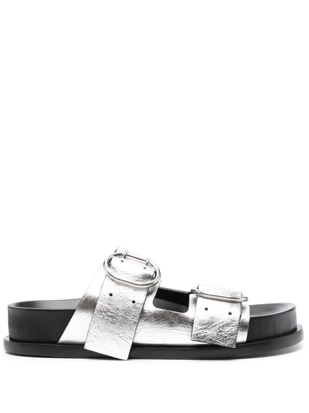 Jil Sander 双扣环皮质凉鞋 - 银色