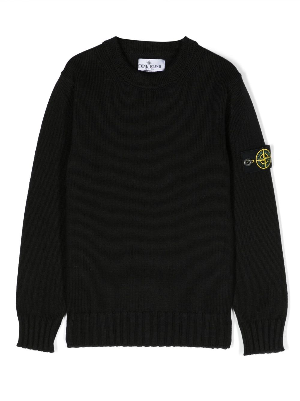 Stone Island Junior 标贴棉毛衣 - 黑色