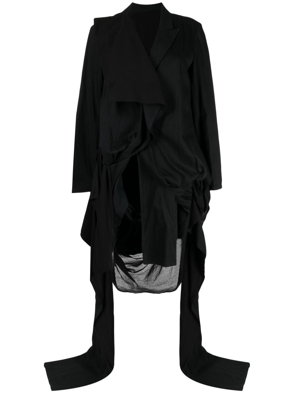 Yohji Yamamoto 不对称尖翻领西装夹克 - 黑色