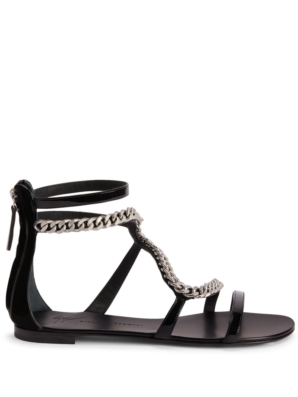 Giuseppe Zanotti Samantha 搭链细节平底凉鞋 - 黑色