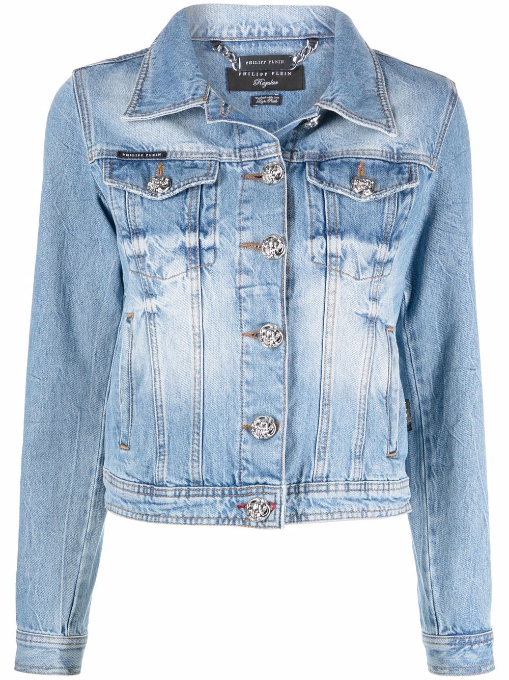 Philipp Plein logo标牌牛仔夹克 - 蓝色