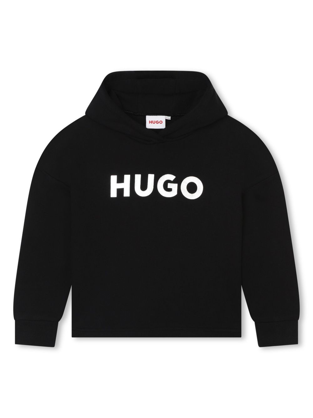 HUGO KIDS logo印花垮肩连帽衫 - 黑色